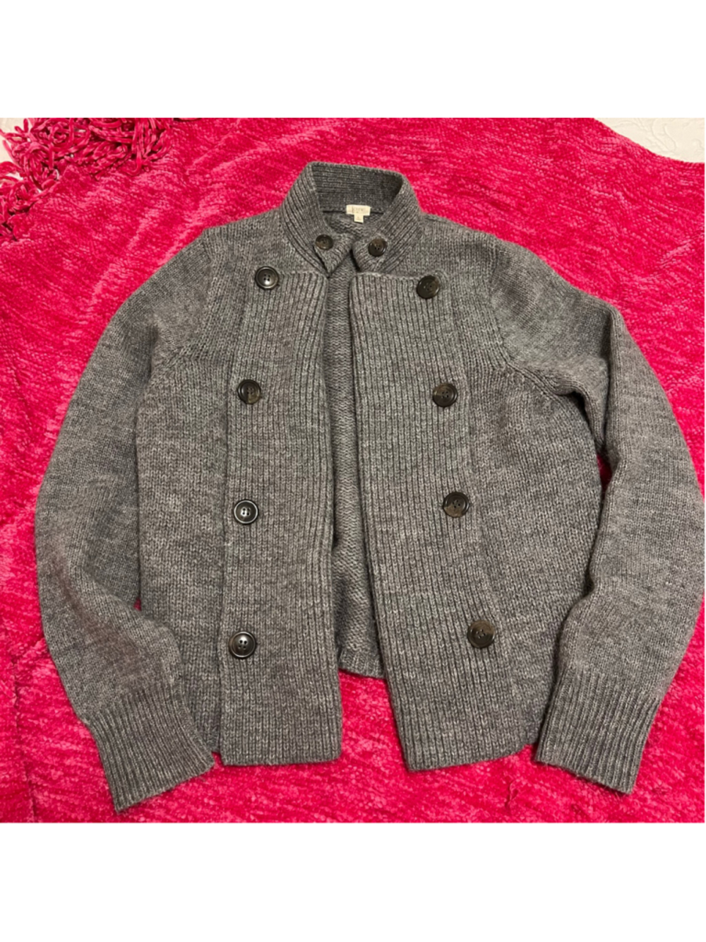 Women's J.Crew Grey Wool Blend Button-Front Cardigan Sweater Size L
